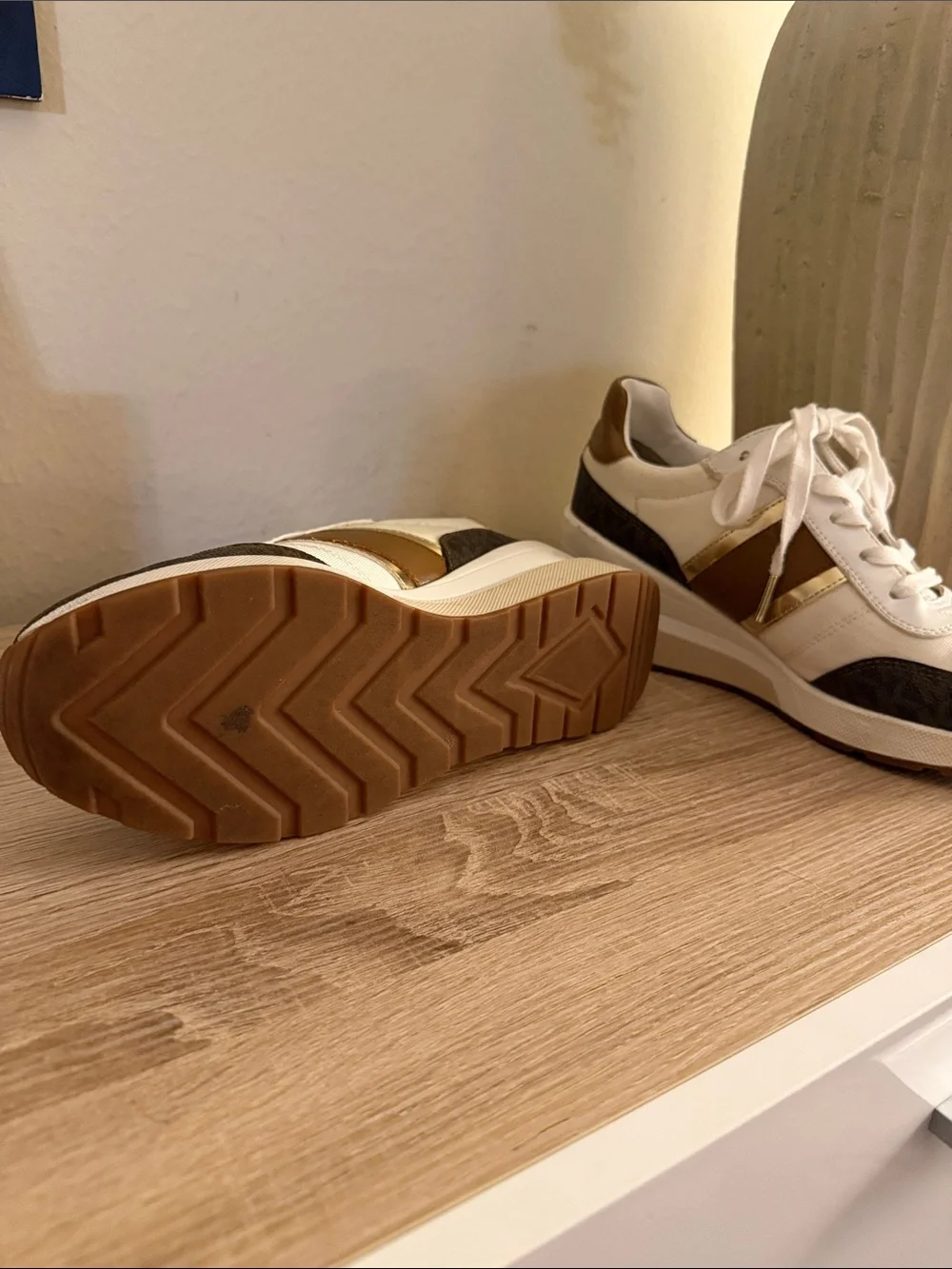 Michael kors Wedge Trainer Sneakers in White, Brown & Gold - Picture 5 of 7